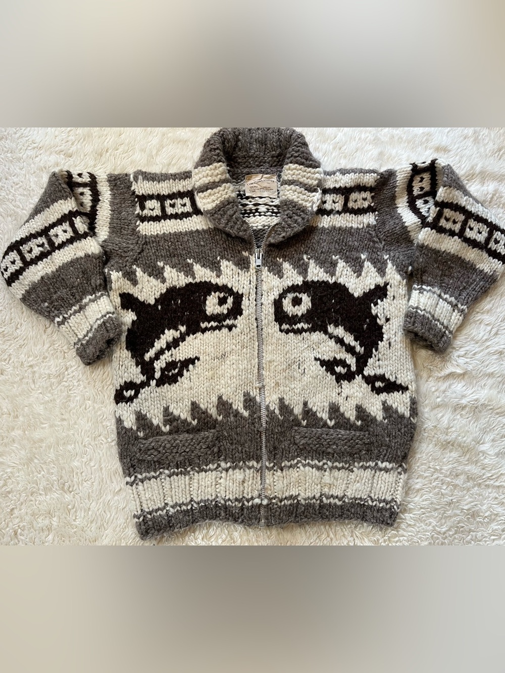 Cowichan Men’s Sweater Firebird Eagle Whale Indian Knit Medium/Large